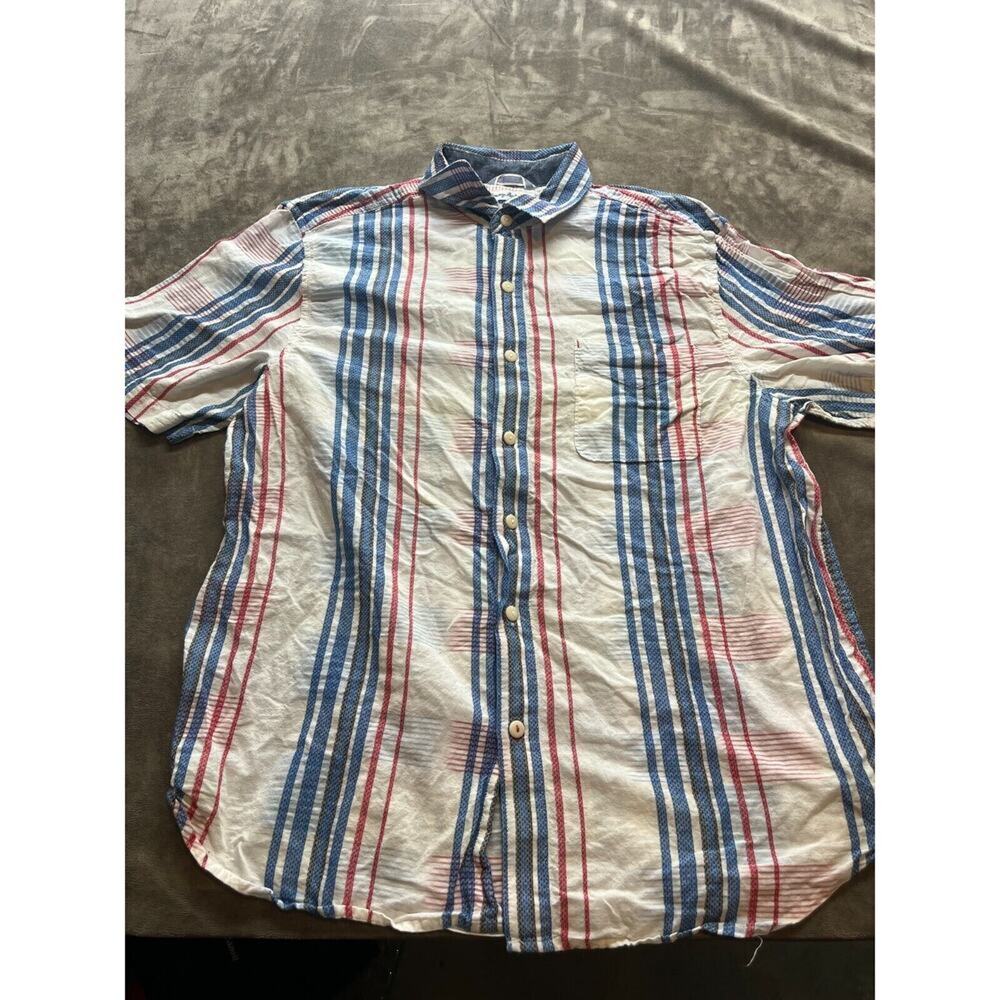 Tommy Bahama Shirt Mens L Striped Button Up Short Sleeve Casual Cotton Blend